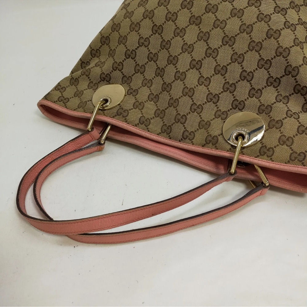 Gucci Tote Bag  Brown Canvas Pink Leather Trim - Picture 5 of 8